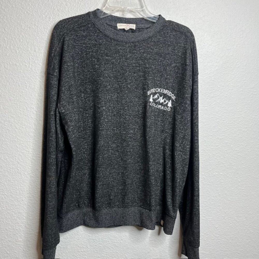 Vineyard Crew Large Black Marled Breckenridge Colorado Soft Sweater
